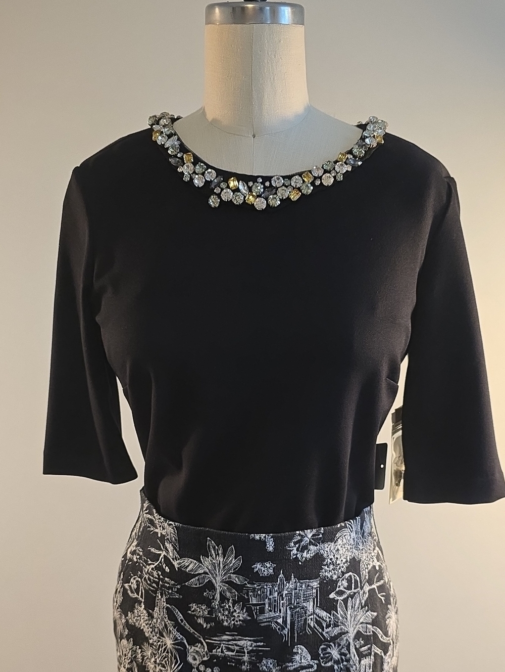 Eliza J Black Short-Sleeve Jewel-Neck Top